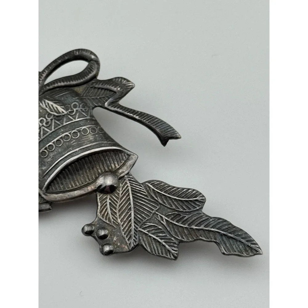 Sterling Silver Christmas Bells Bow Brooch